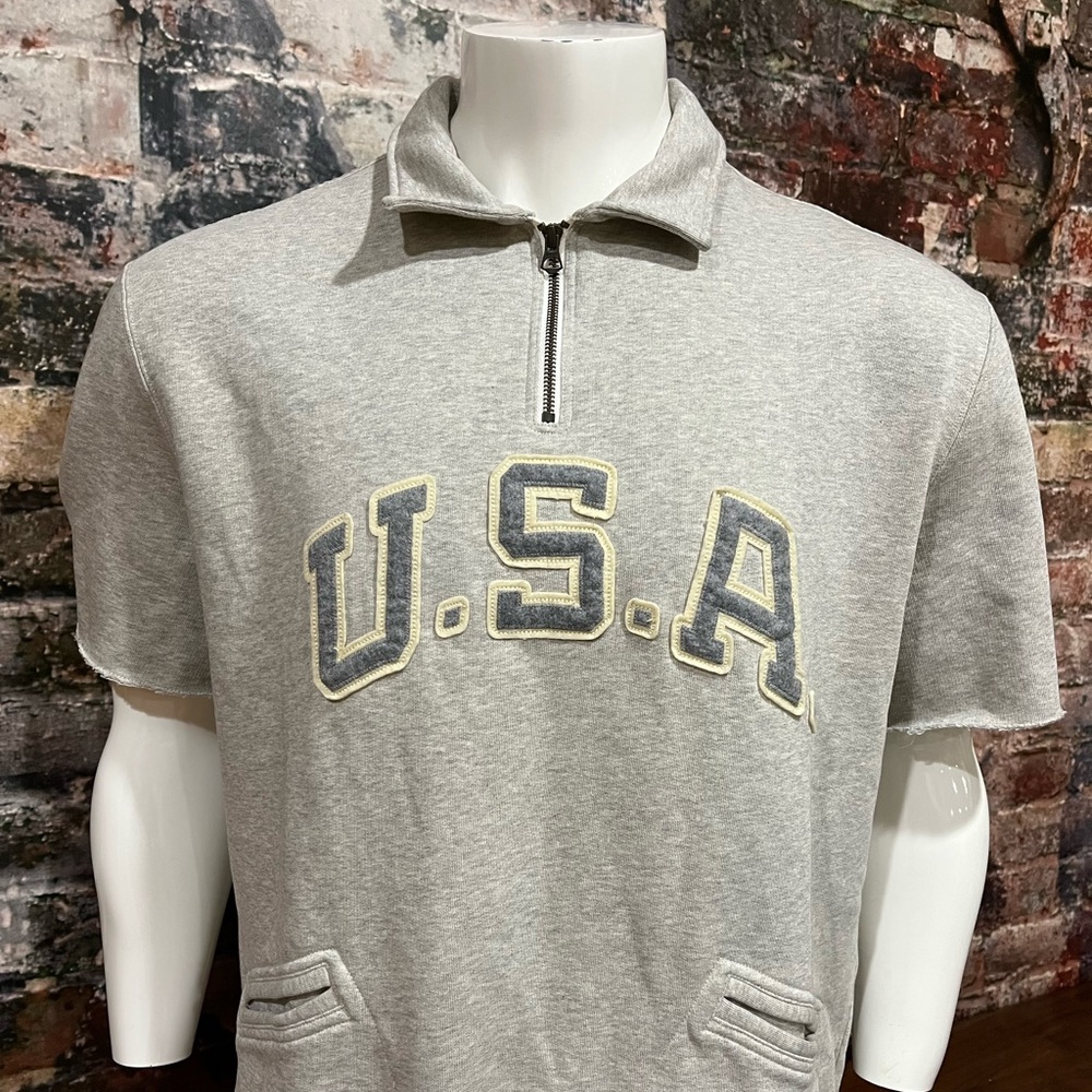 NEW USA Polo Ralph Lauren Rare short sleeve half zip Gray Varsity Sweat Top